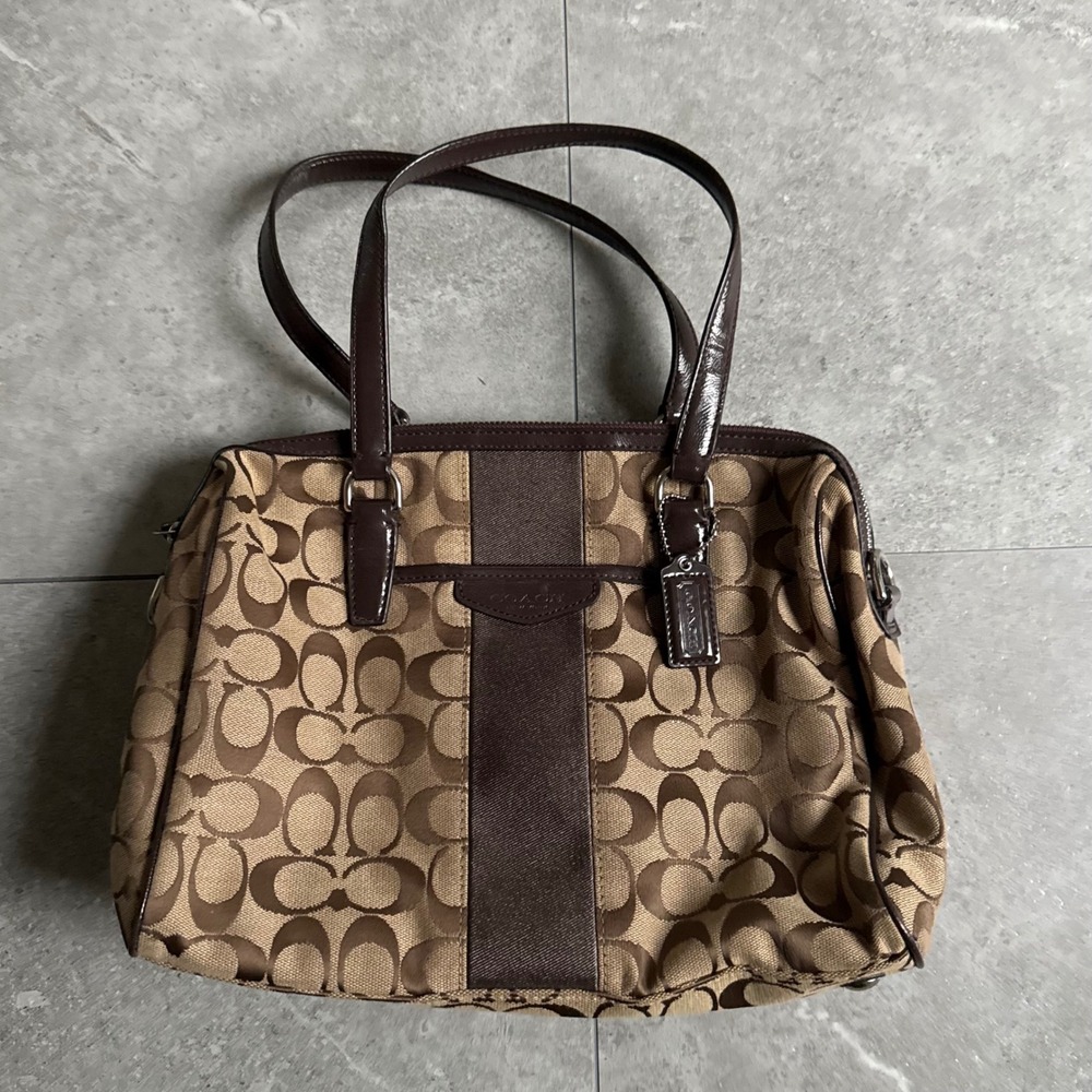 Vintage Coach Signature Monogram Canvas Satchel Bag OS F28505